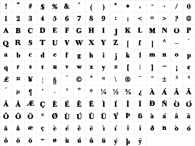 Long Island Contour Regular  glyph index