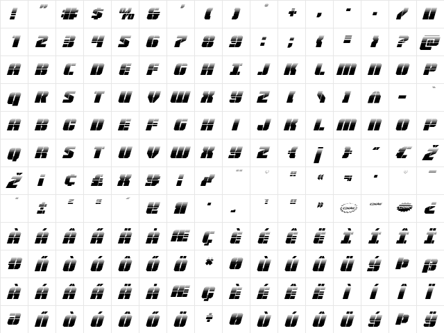 Warp Thruster Half-Tone Italic Italic  glyph index