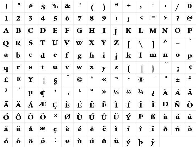 ITCLegacySerif LT Ultra Regular  glyph index