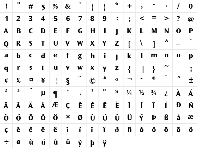 Ocean Sans Std Bold SemiExtended  glyph index