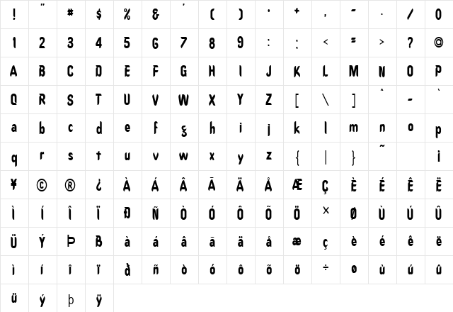 CallimarkerCondensed Normal  glyph index