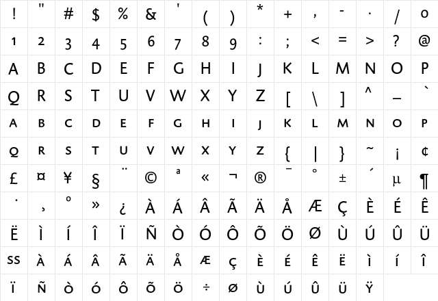 DTLCaspariTCaps Regular  glyph index