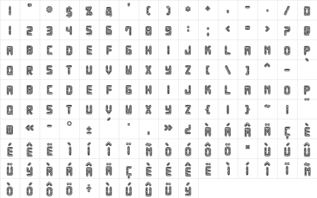 JMH Robotus Regular  glyph index