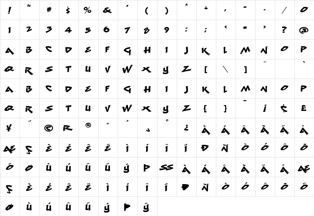 LHF Menace Base Regular  glyph index
