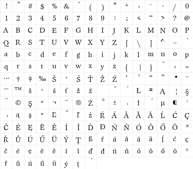 EspriItcTEE Regular  glyph index