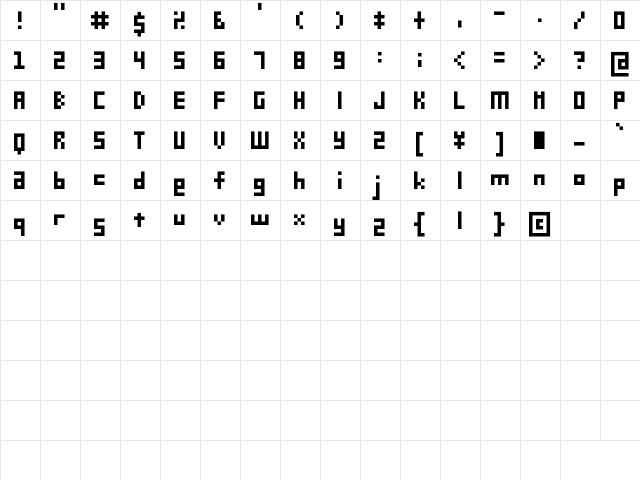 D3 Petitbitmapism Regular  glyph index
