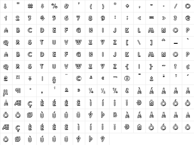 Quicksilver Regular  glyph index