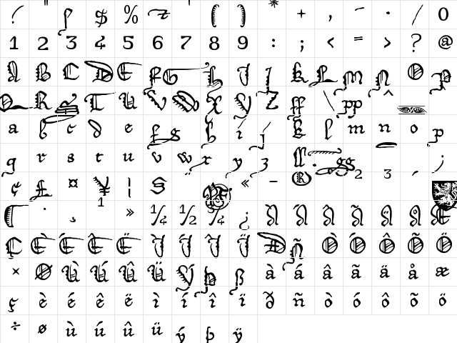 DeiGratia Regular  glyph index