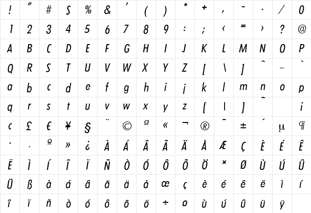 LimerickCdSerial Italic  glyph index
