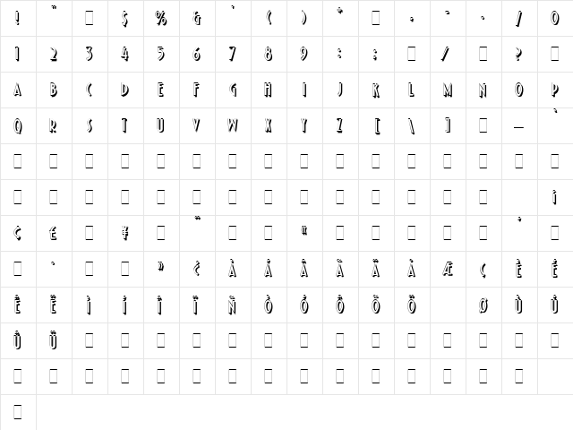 Pleasure Bold Shaded LET Plain  glyph index