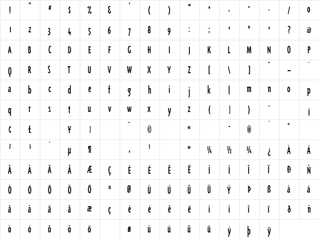 TriplexConRegOldstyle Regular  glyph index