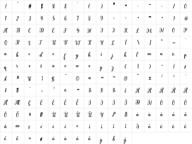 Humairah Regular  glyph index