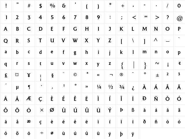 Holland Title AT Regular  glyph index