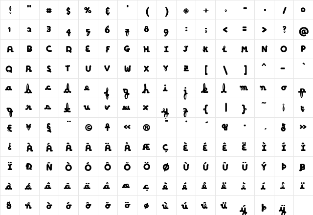 Inkling Bold  glyph index