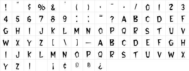 Jim Dandy 2 Regular  glyph index