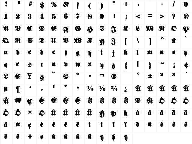 ElephantaBlack Regular  glyph index