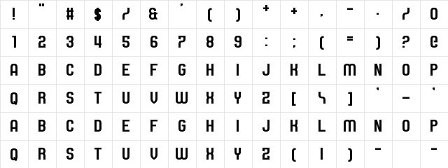 Septacharge Regular  glyph index