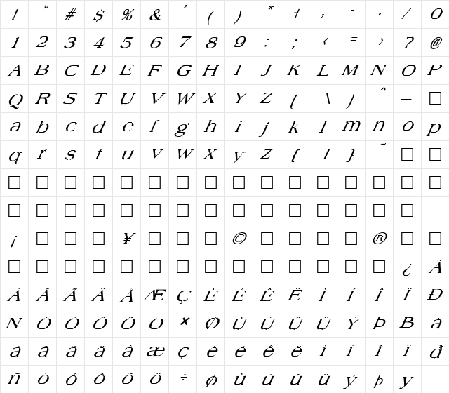 FZ ROMAN 22 ITALIC Medium  glyph index