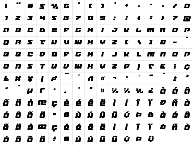 Legacy Cyborg Semi-Italic Regular  glyph index