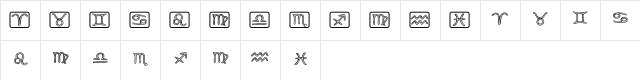 Horoscopicus Regular  glyph index