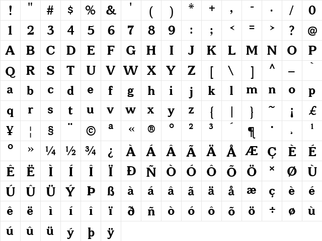 Bonobo Bold  glyph index