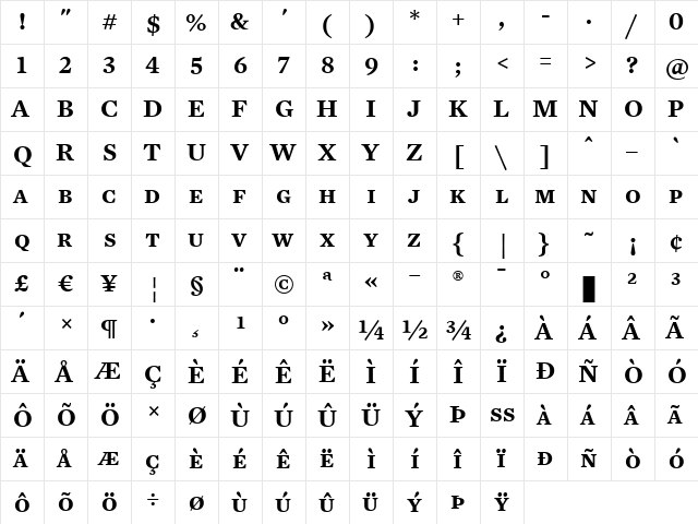 Mercury Text G3 SemiBold  glyph index