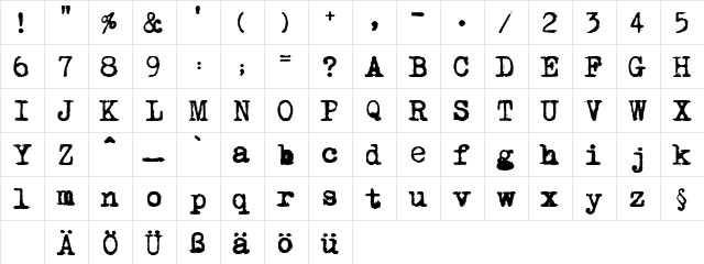 Mom&#56461&#56633pewriter Regular  glyph index