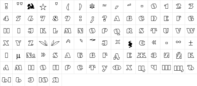 Granit Italic  glyph index