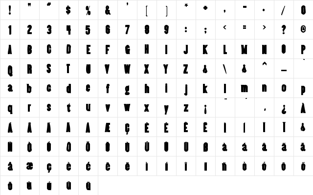 Almonte Ink Regular  glyph index