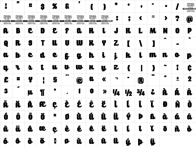 Querino Script PERSONAL USE Regular  glyph index