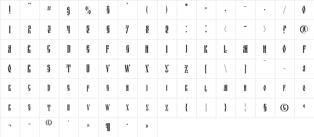 FitaVjazC Regular  glyph index