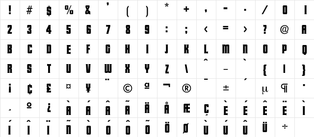GaberBold Regular  glyph index
