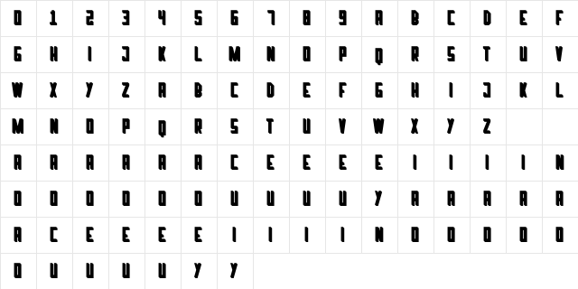 Mundial Regular  glyph index