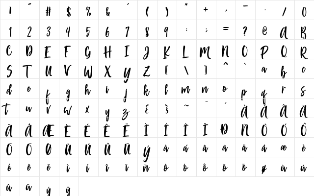 Passengers Script Regular  glyph index