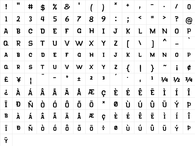 KLAPJO Regular  glyph index