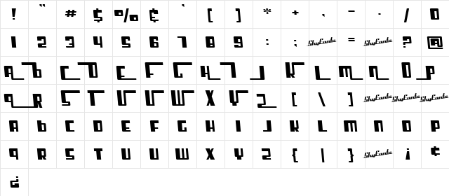 SF Cosmic Age Regular  glyph index