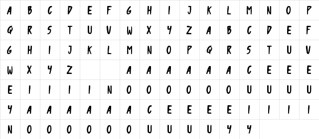 Vender Rustime Demo Display Grunge Regular  glyph index
