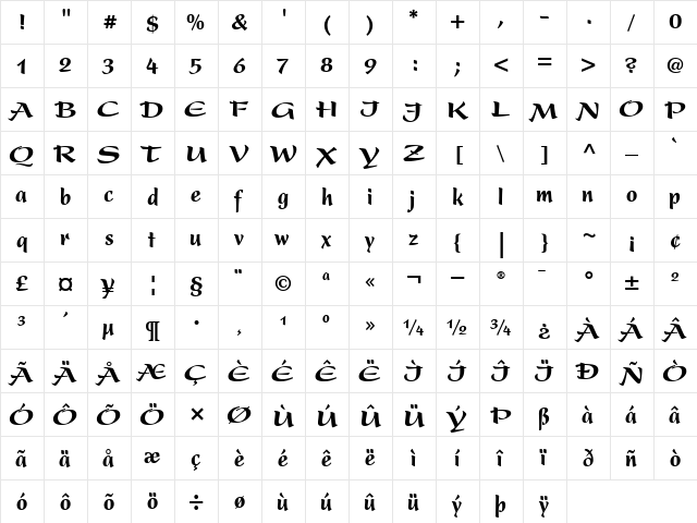 Present-CondensedBlack Black  glyph index