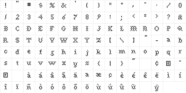 NeedlePointSew-Plain Regular  glyph index