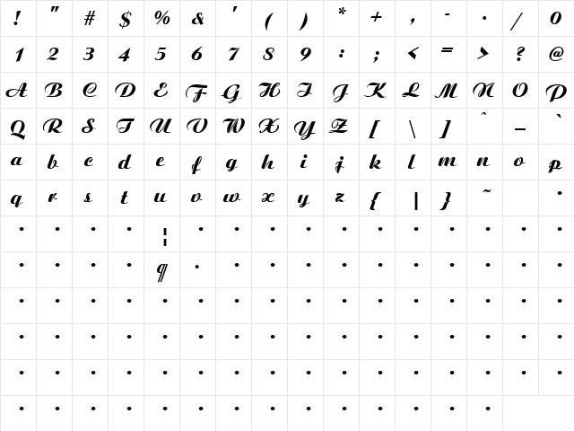 QTArtiston Regular  glyph index