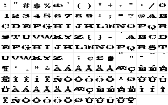 ThunderbirdDRegIn1 Regular  glyph index