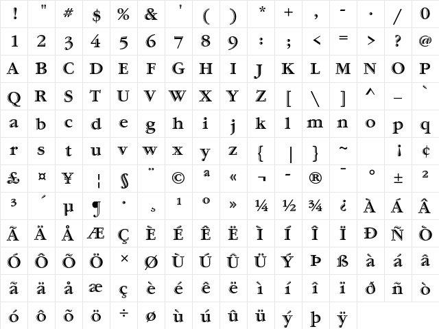 ITC Garamond Handtooled Std Bold  glyph index