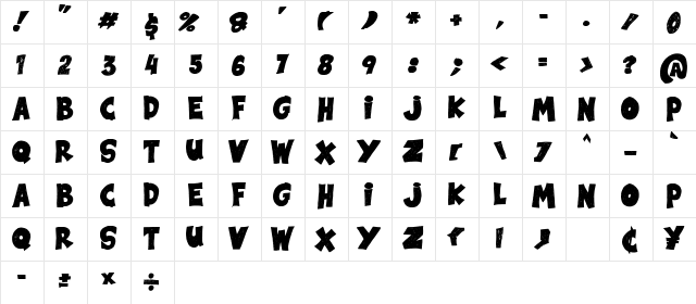 Black Note Regular  glyph index