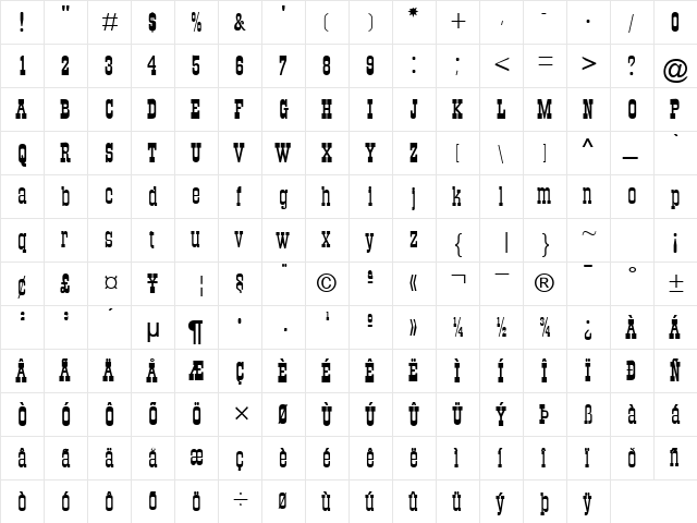 PT Sasparilla Normal  glyph index