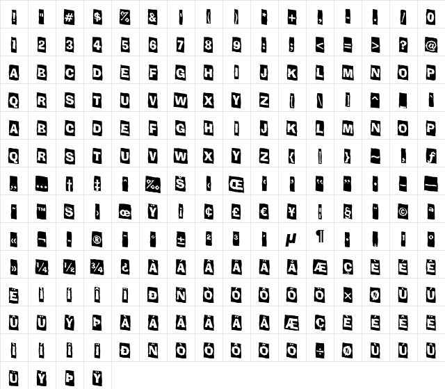 a_BrokerCmDn Regular  glyph index