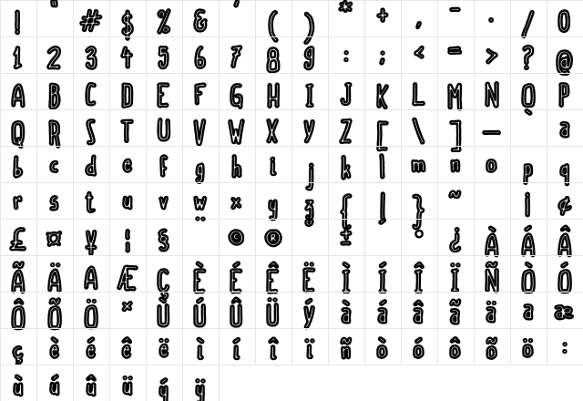 Scoubidou Rap Regular  glyph index