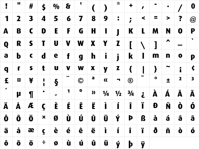 Dax ExtraBold  glyph index