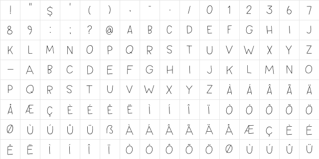 Springwood Line DEMO Regular  glyph index