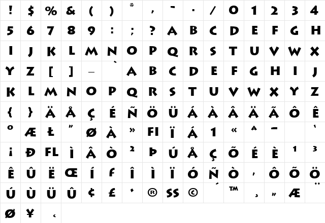 Lithos-Black Regular  glyph index