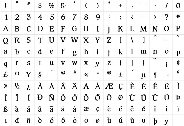 Alpine Bold  glyph index